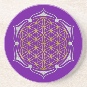 Dessous De Verre En Grès Fleur de la vie - argent d'or de Lotus