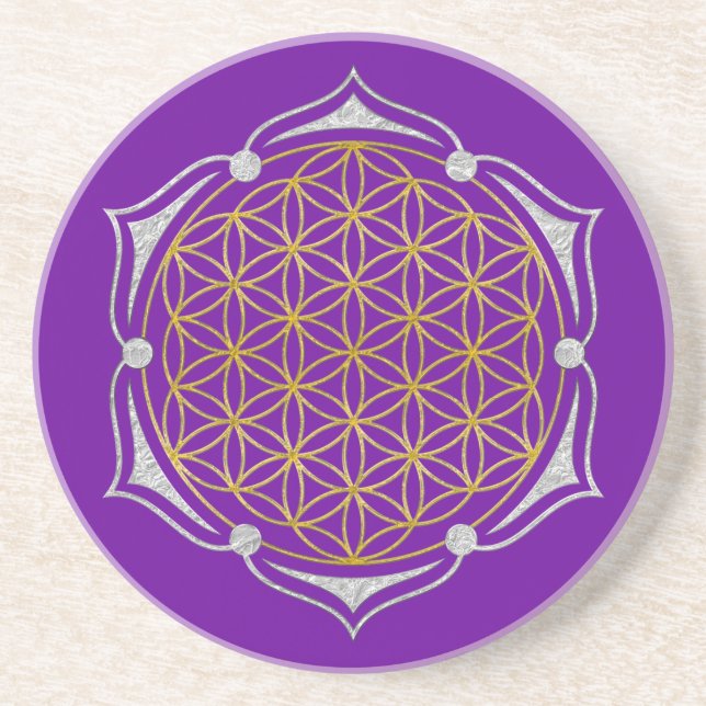 Dessous De Verre En Grès Fleur de la vie - argent d'or de Lotus (Devant)