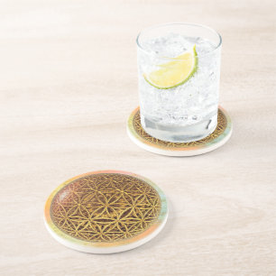 Dessous De Verre En Grès Fleur de la vie / Blume des Lebens - or de grille