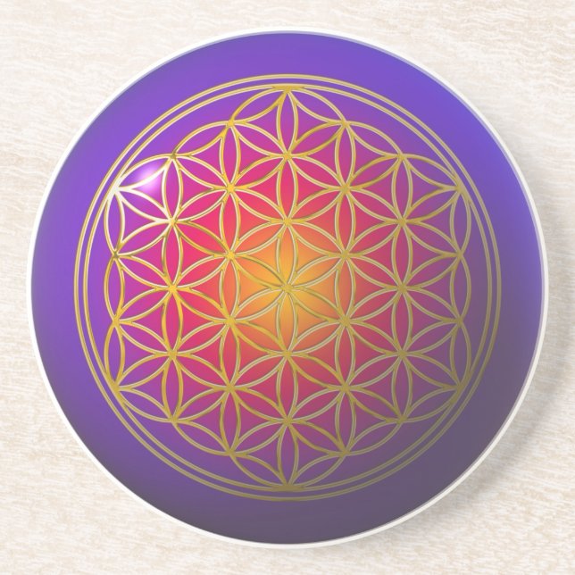 Dessous De Verre En Grès Fleur de la vie / violet d'or (Devant)