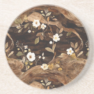 Dessous De Verre En Grès Fleur de l'Arbre Brun