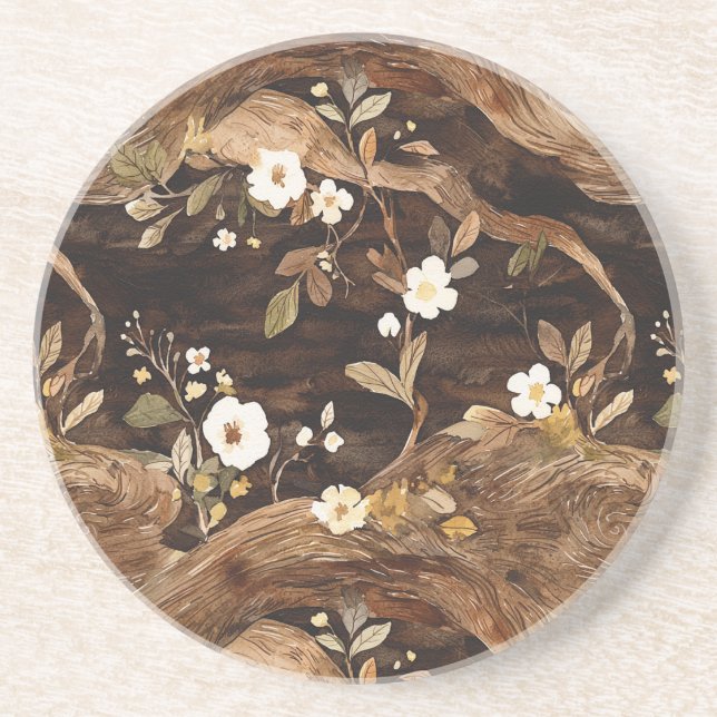 Dessous De Verre En Grès Fleur de l'Arbre Brun (Devant)