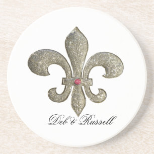 Dessous De Verre En Grès Fleur de lis avec des noms faits sur commande