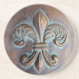 Dessous De Verre En Grès Fleur De Lis, Revêtement De Cuivre Âgé Imprimé