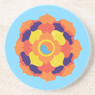 Dessous De Verre En Grès Fleur de Lotus colorée Yin & Yang Mandala