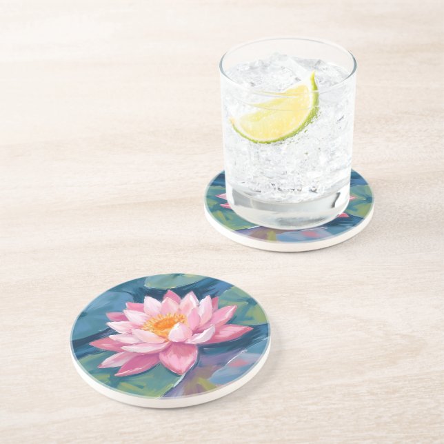Dessous De Verre En Grès Fleur de Lotus Nénuphar Aquarelle (Côté)