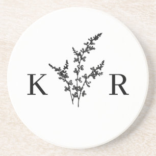 Dessous De Verre En Grès Fleur de monogramme de mariage personnalisé gravée