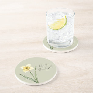 Dessous De Verre En Grès Fleur de narcisse jaune blanc vert