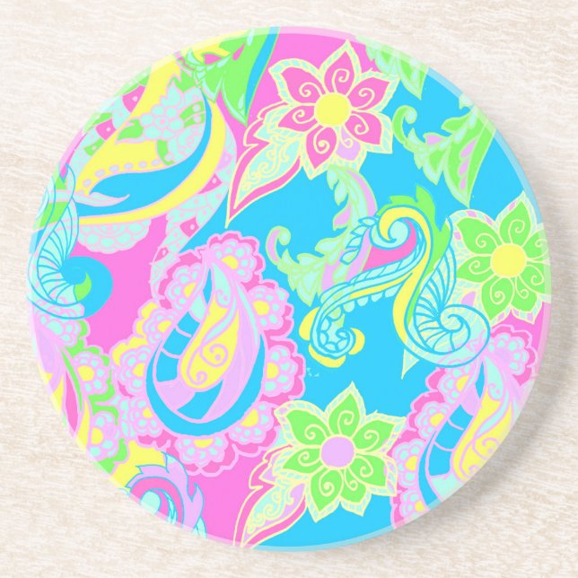 Dessous De Verre En Grès Fleur de Paisley Pastel (Devant)