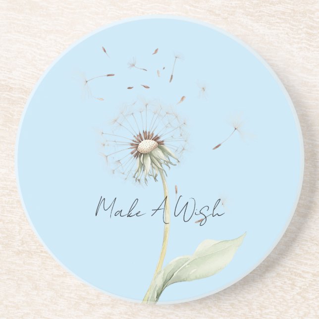 Dessous De Verre En Grès Fleur de pissenlit jaune blanc souhait (Devant)