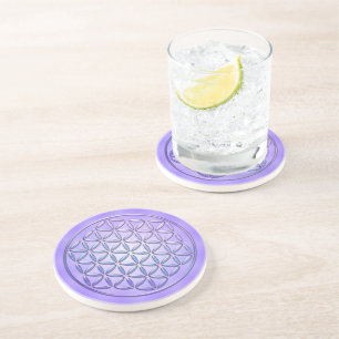 Dessous De Verre En Grès Fleur de vie / Blume des Lebens - timbre violet