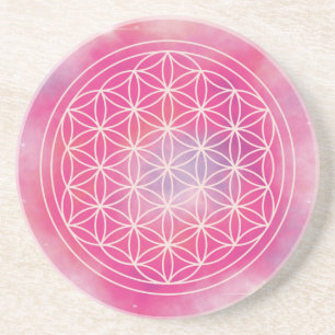 Dessous De Verre En Grès Fleur de Vie Galaxie Rose Pâle Géométrie Sacrée