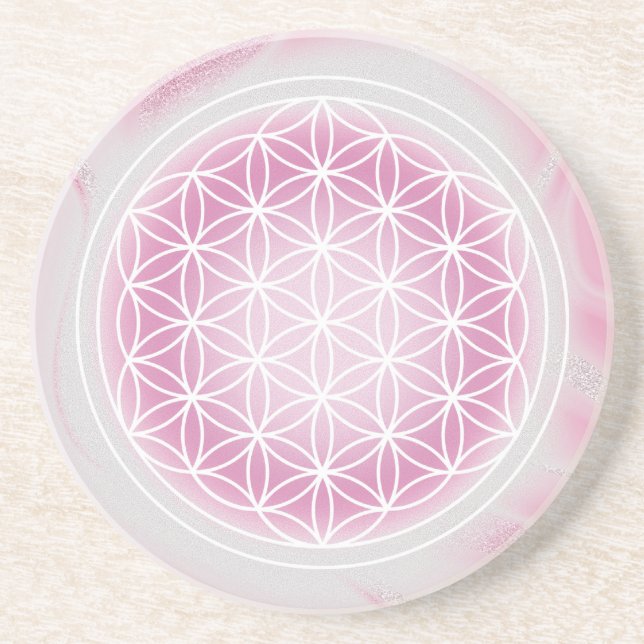 Dessous De Verre En Grès Fleur de Vie rose (Devant)