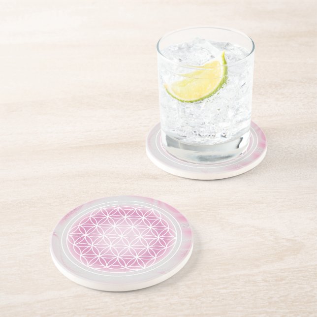 Dessous De Verre En Grès Fleur de Vie rose (Côté)