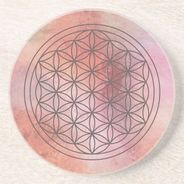 Dessous De Verre En Grès Fleur de Vie Rose Passion Géométrie Sacrée (Devant)