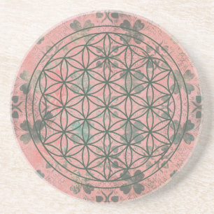 Dessous De Verre En Grès Fleur de Vie Rose Vintage Géométrie Sacrée