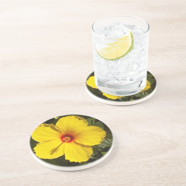 Dessous De Verre En Grès Fleur d'Hibiscus jaune (Côté)