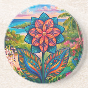 Dessous De Verre En Grès Fleur d'Imaginaire tropicale vibrante au paradis