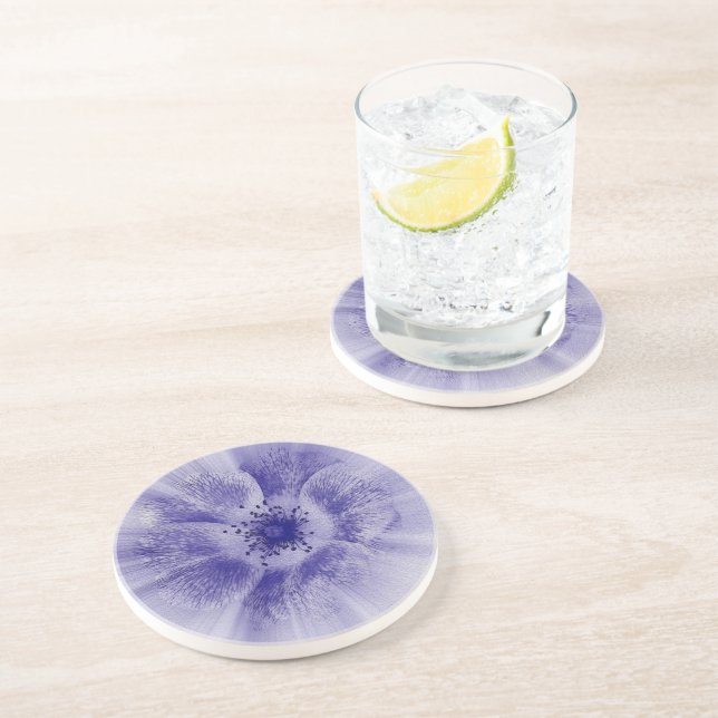 Dessous De Verre En Grès Fleur en bleu (Côté)