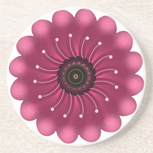 Dessous De Verre En Grès Fleur Fantastique Rose Luminescente | Fleur Floral (Devant)