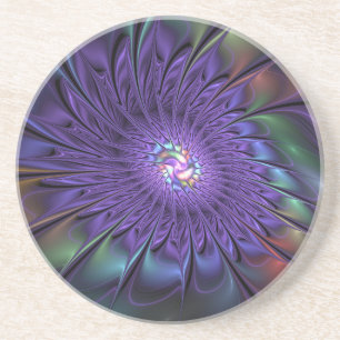 Dessous De Verre En Grès Fleur fractale Abstraite moderne et colorée tendan