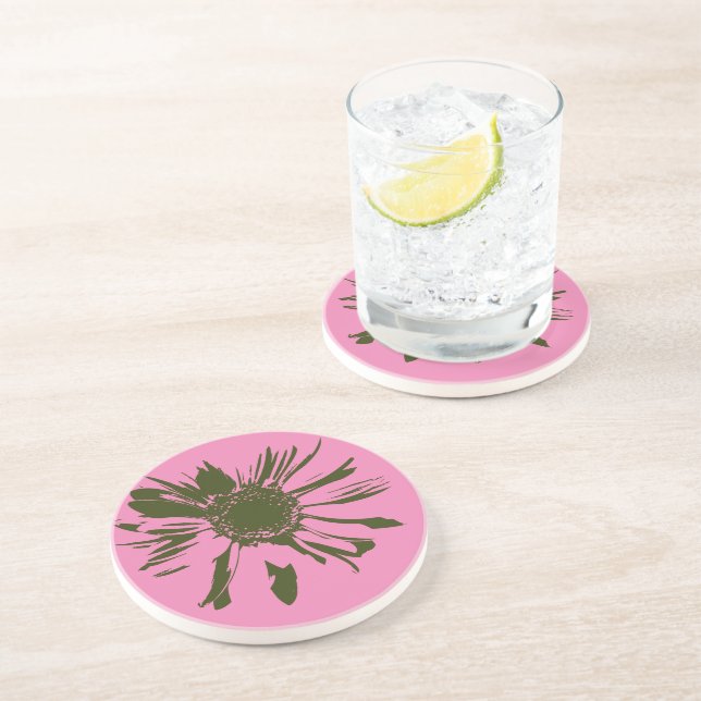 Dessous De Verre En Grès Fleur Gerbera Rose Daisy (Côté)