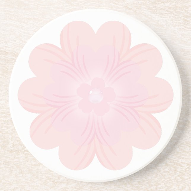 Dessous De Verre En Grès Fleur Graphique Rose Pâle Pastel (Devant)