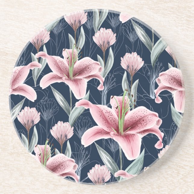 Dessous De Verre En Grès Fleur Lilly Rose Motif sans couture. (Devant)