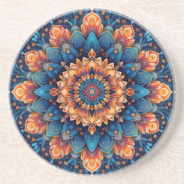 Dessous De Verre En Grès Fleur Mandala Style d'Art Numérique-23907. (Devant)