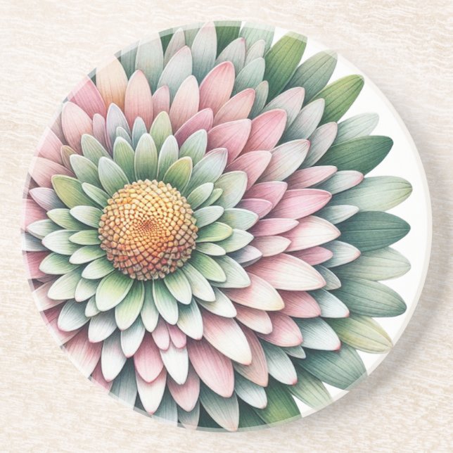 Dessous De Verre En Grès Fleur Mood - Rose, Sage et Jaune partiel (Devant)