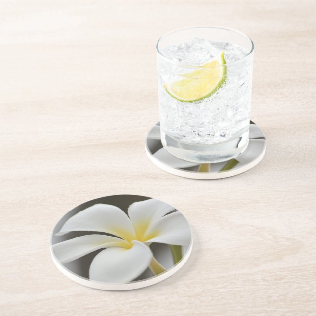 Dessous De Verre En Grès Fleur Plumeria blanche Kauai (Côté)