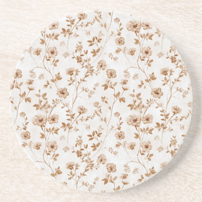 Dessous De Verre En Grès Fleur Romantique Crème Marron (Devant)