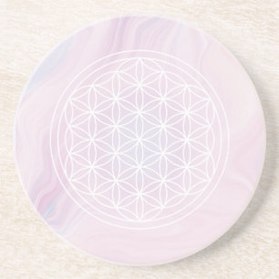 Dessous De Verre En Grès Fleur Rose de la Vie Géométrie Sacrée Cœur