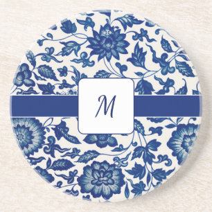 Dessous De Verre En Grès Fleur Sauvage Bleue et Blanche Nom Personnalisé de