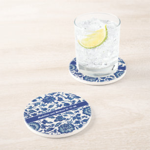 Dessous De Verre En Grès Fleur Sauvage Bleue Toile de Jouy Chinoiserie de C