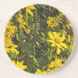 Dessous De Verre En Grès Fleur sauvage jaune marguerites Abstrait