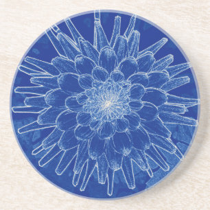 Dessous De Verre En Grès fleur sur bleu