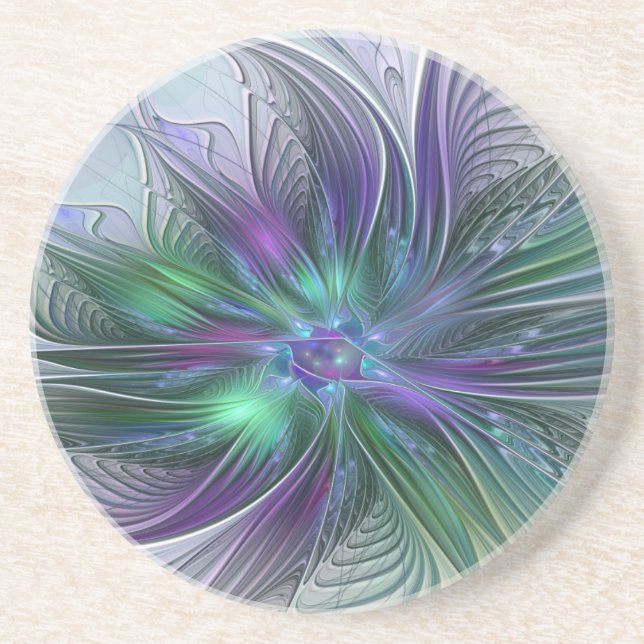 Dessous De Verre En Grès Fleur verte abstraite moderne fractale violette (Devant)