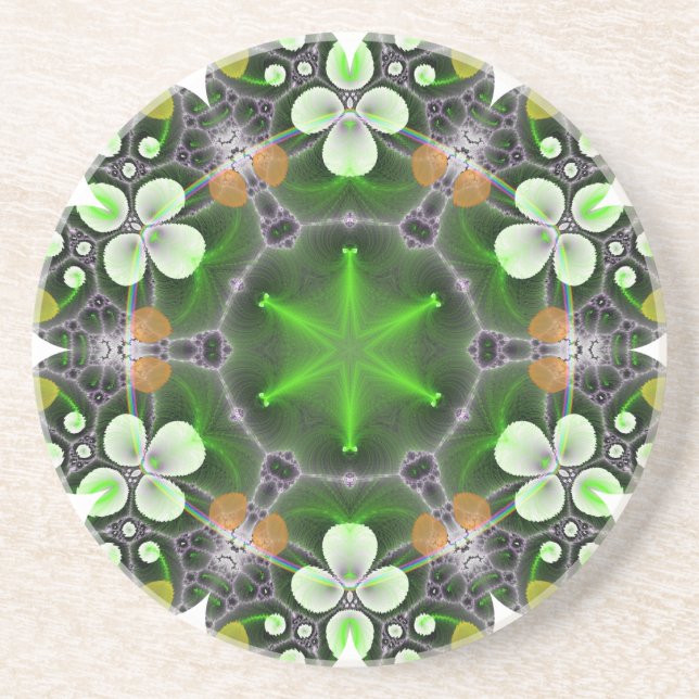 Dessous De Verre En Grès Fleur verte en kaléidoscope (Devant)