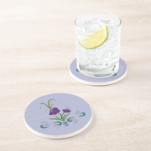 Dessous De Verre En Grès Fleur violette joueuse avec des torsades Turquoise
