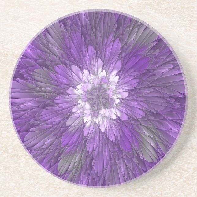 Dessous De Verre En Grès Fleur Violette Psychedelique Art Fractal Abstrait (Devant)