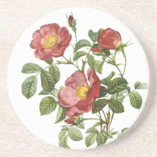 Dessous De Verre En Grès Fleurs Anciennes Fleur Rouge de l'Amour par Redout