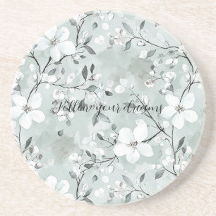 Dessous De Verre En Grès Fleurs blanches gris chic