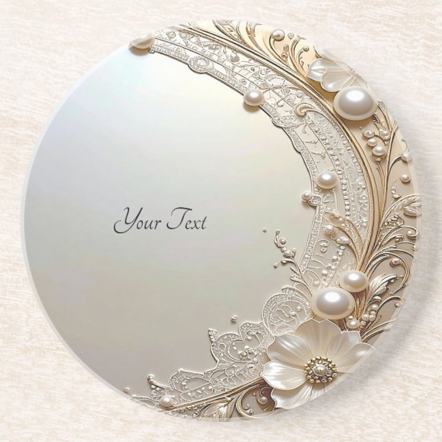 Dessous De Verre En Grès Fleurs Blanches Modernes Coaster en Grès Perles (Devant)