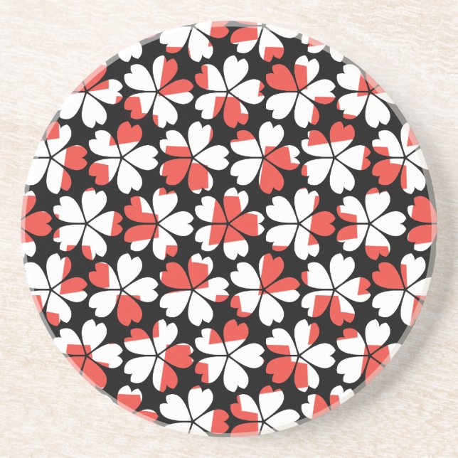 Dessous De Verre En Grès Fleurs blanches rouges mignons motif (Devant)