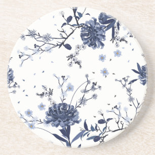 Dessous De Verre En Grès Fleurs bleues