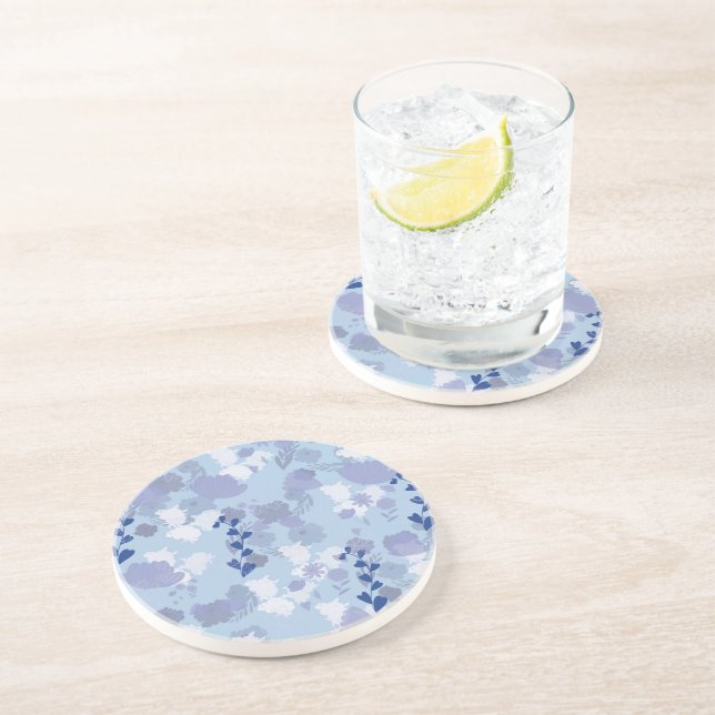 Dessous De Verre En Grès Fleurs Bleues (Côté)
