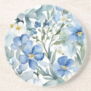 Dessous De Verre En Grès Fleurs Bleues Blanches Aquarelle Chic