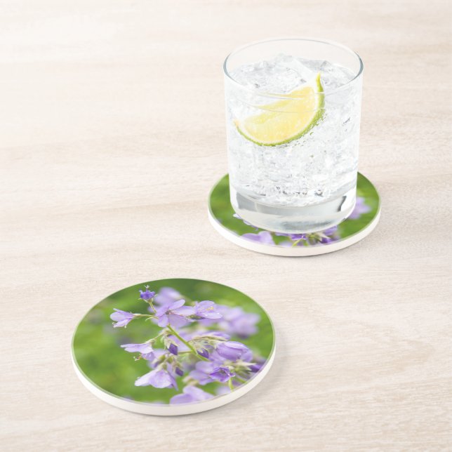 Dessous De Verre En Grès Fleurs bleues délicates dans un champ vert au prin (Côté)