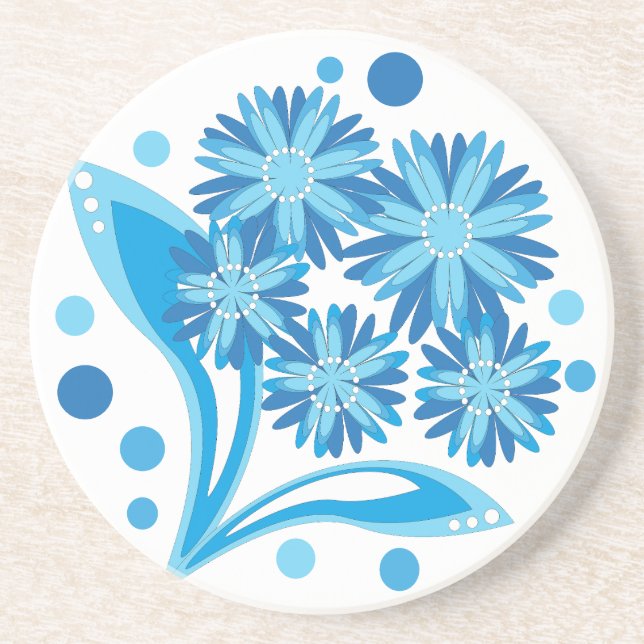 Dessous De Verre En Grès Fleurs bleues d'origine (Devant)